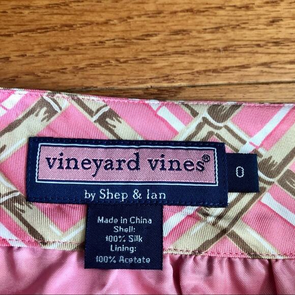 VINEYARD VINES Silk Printed Lined Mini Skirt Pink Orange Taupe Women’s Size O - Picture 5 of 7